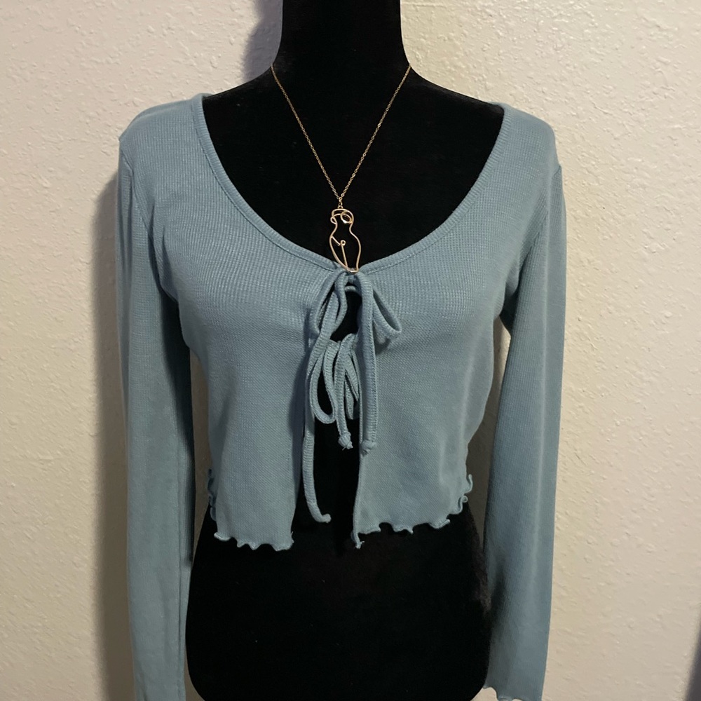 Cropped Tie-Front Top